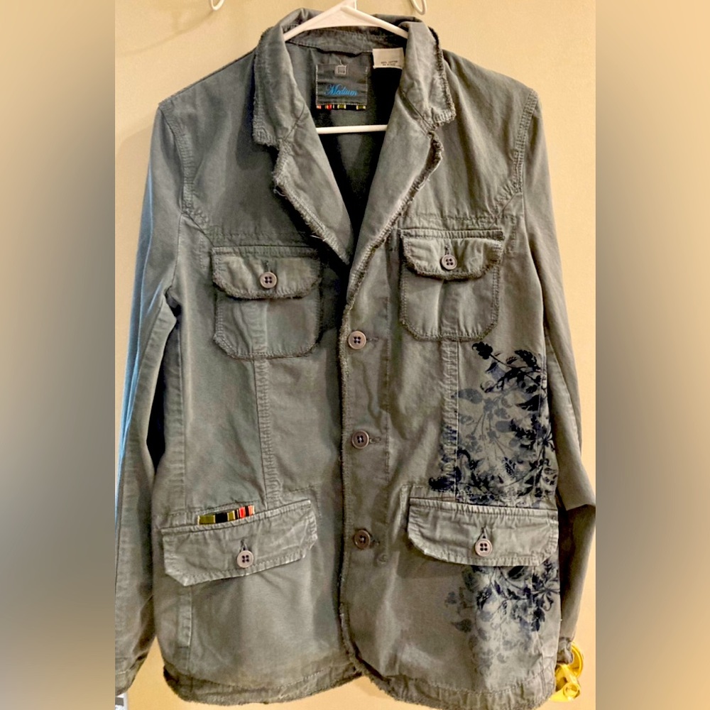 Triple Five Soul Fitted Army Green Blazer with Flower Detail Women’s Size Medium